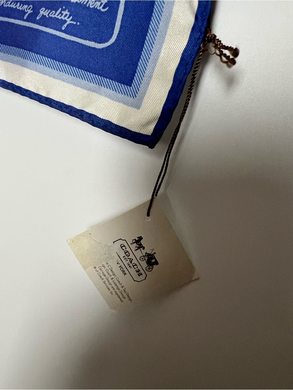 NWT Coach Anatomy of a Duffle Sack Square Silk Scarf Blue & White style 83064 - Picture 5 of 13